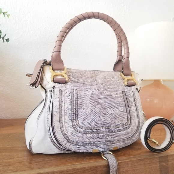 Chloe Marcie Medium Lizard Embossed Satchel Handbag Crossbody Bag - Picture 3 of 17